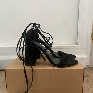 Black braided, wrap around heel